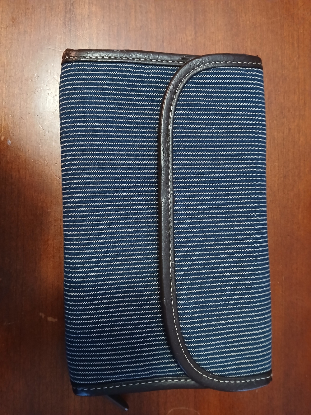 thirty-one Navy and White Striped Wallet with Brown Trim